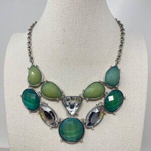 Inc Cluster Bib Necklace Statement Green Silver-Tone International‎ Concepts